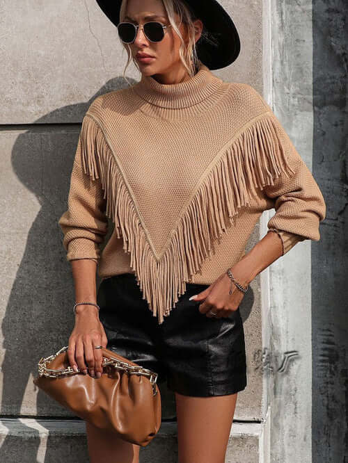 tylish Fringe Turtleneck Sweater for Women - Made in China