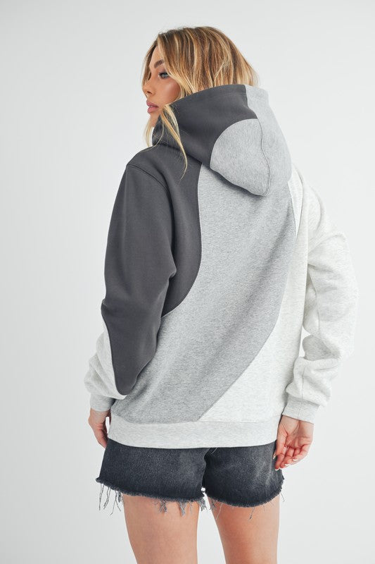 Color Block Hoodie with Kangaroo Pocket - Aemi + Co