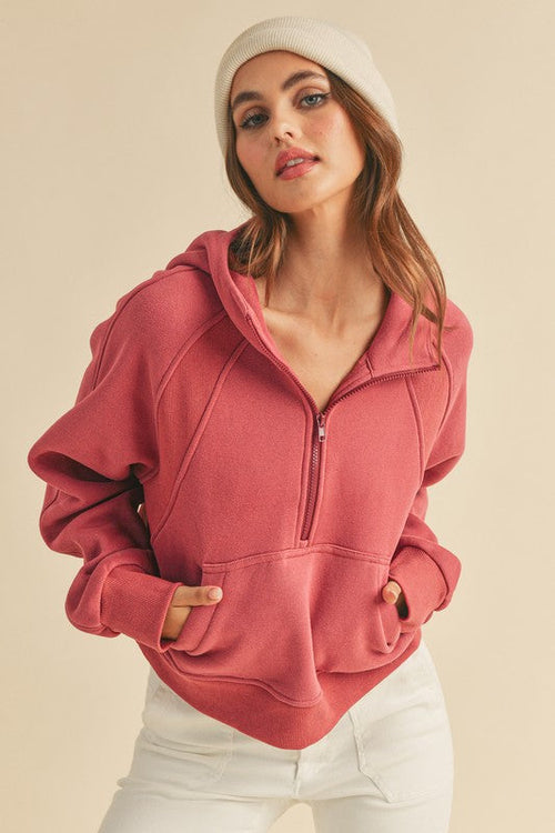 Aemi + Co Half Zip Hoodie | Kangaroo Pocket | Stylish & Comfortable - Trendify