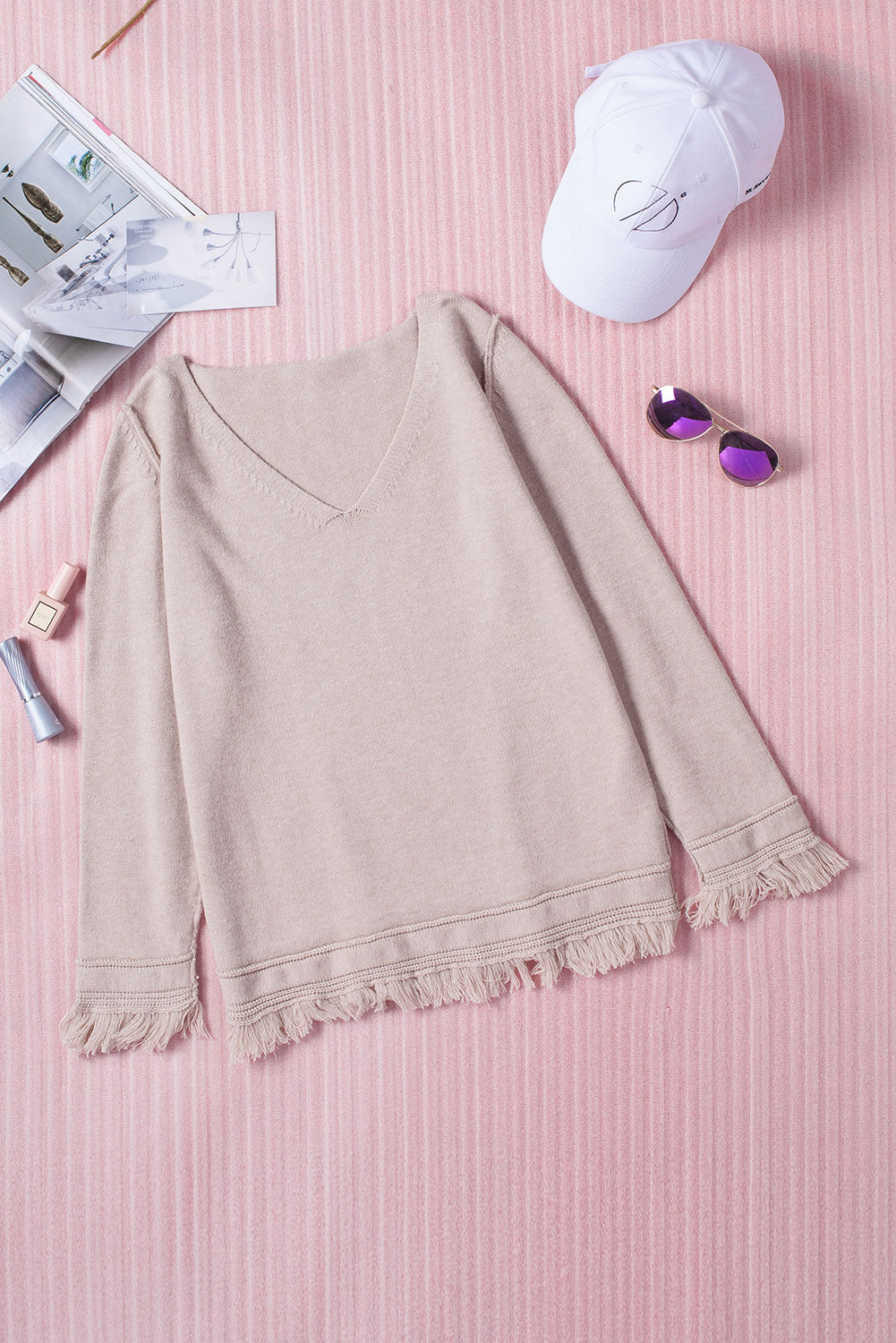 Winter Solid Color V Neck Tasseled Sweater - Stay Warm in Style