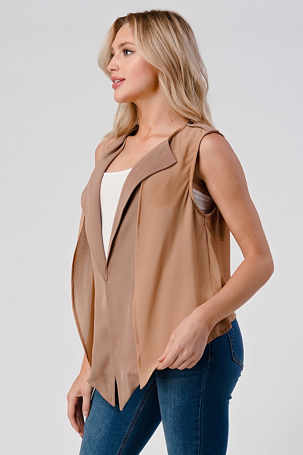 Sleeveless Draped Open Front Vest - Stylish Outerwear for Women