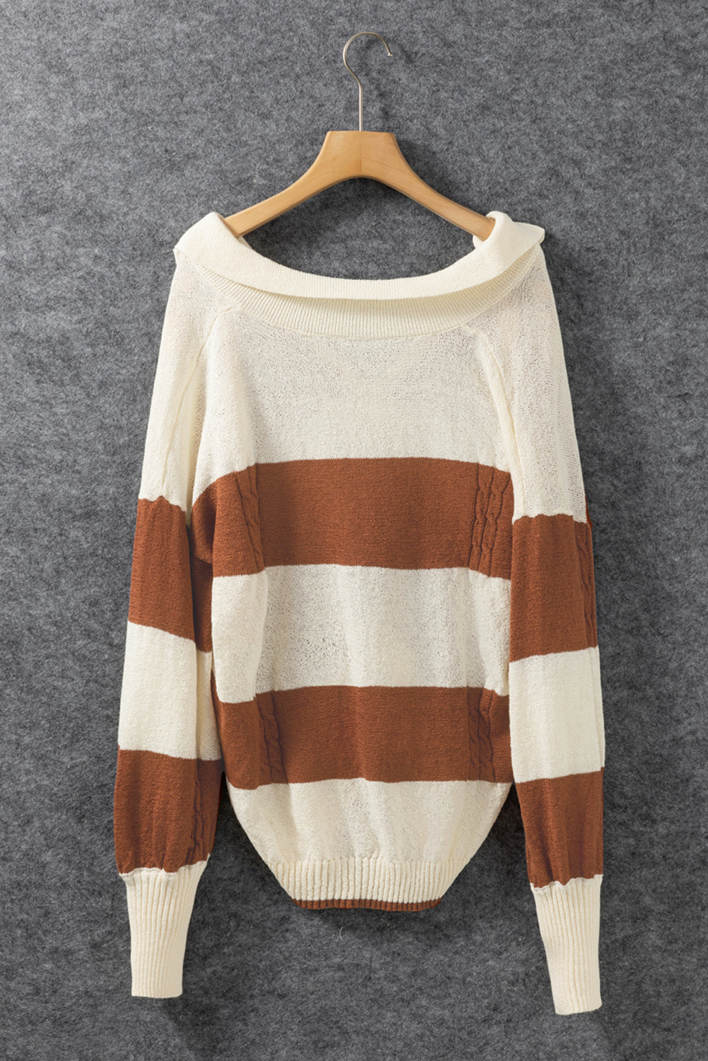 Stripes Collared Neck Corded Sweater - Trendy & Comfortable