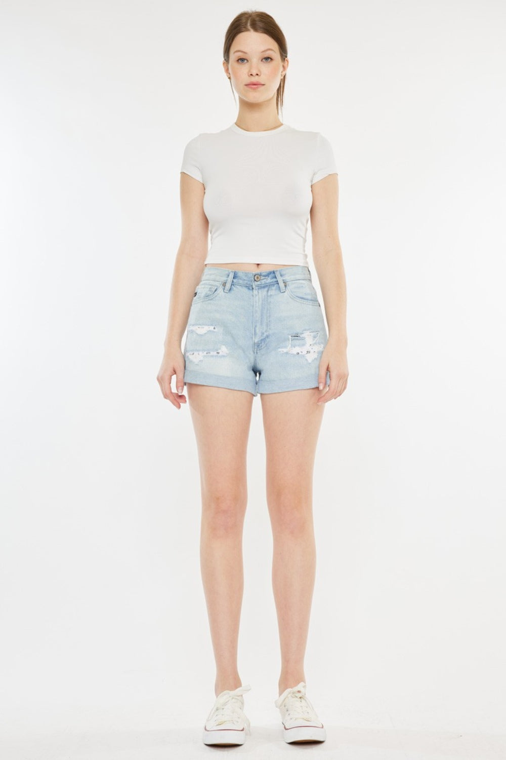High Rise Repaired Mom Denim Shorts - Kancan