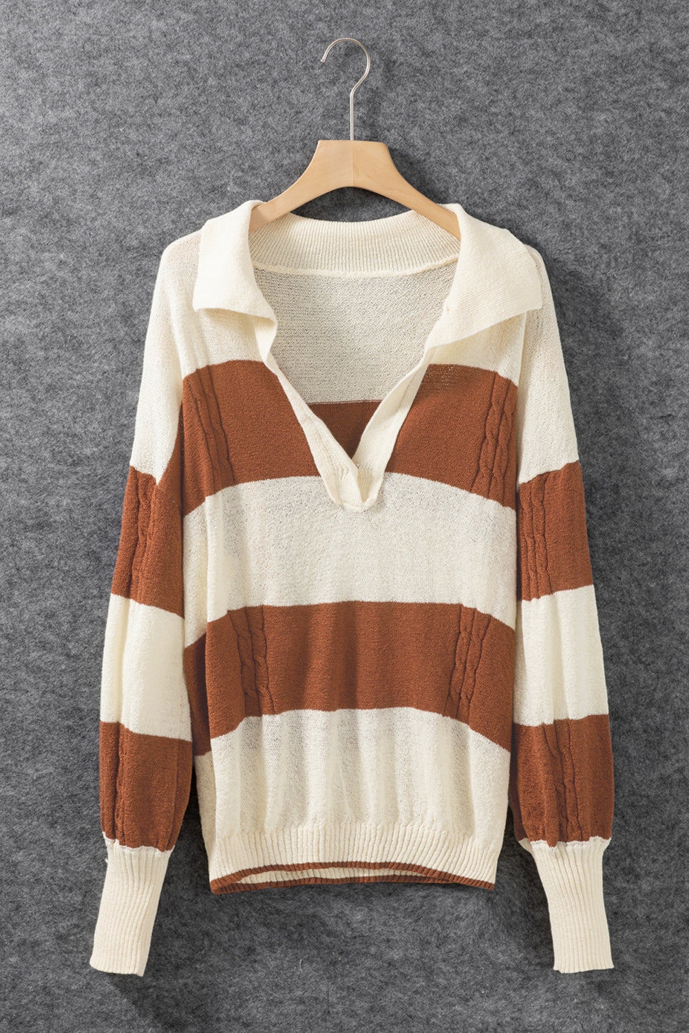 Stripes Collared Neck Corded Sweater - Trendy & Comfortable