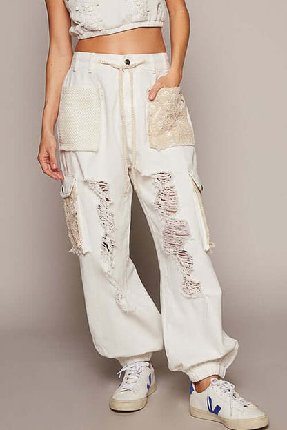 POL Crochet Patch Distressed Washed Jeans - Stylish & Comfy