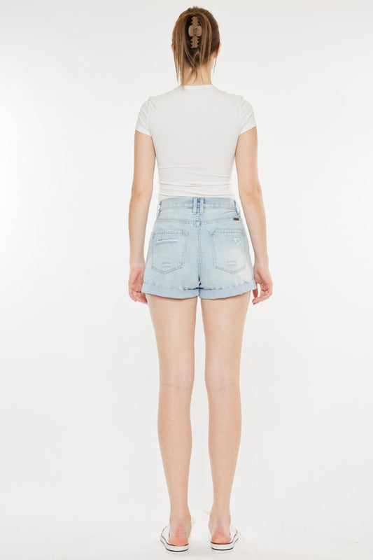 High Rise Repaired Mom Denim Shorts - Kancan
