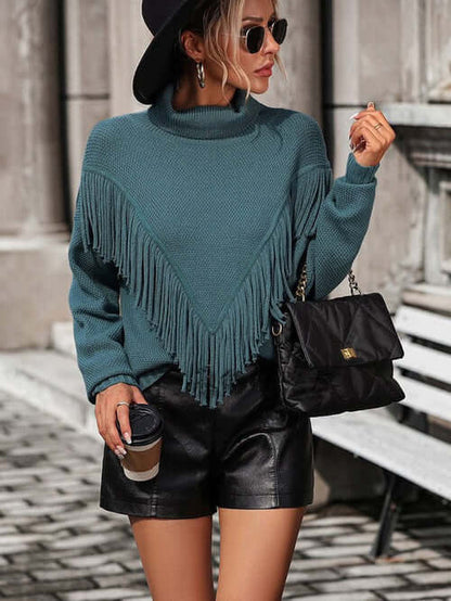 tylish Fringe Turtleneck Sweater for Women - Made in China