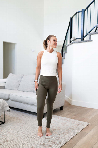 High Waist Long Leggings With Phone Pocket - Stretch Cotton