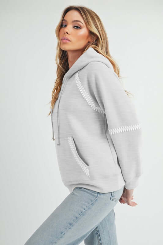 Stylish Lace Detail Drawstring Hoodie - Aemi + Co