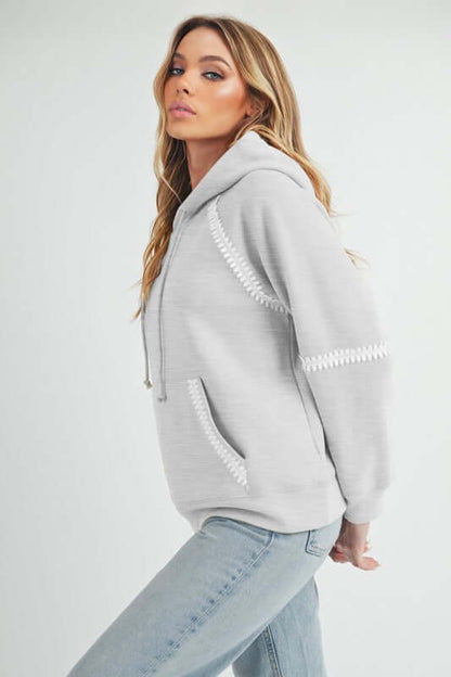 Stylish Lace Detail Drawstring Hoodie - Aemi + Co
