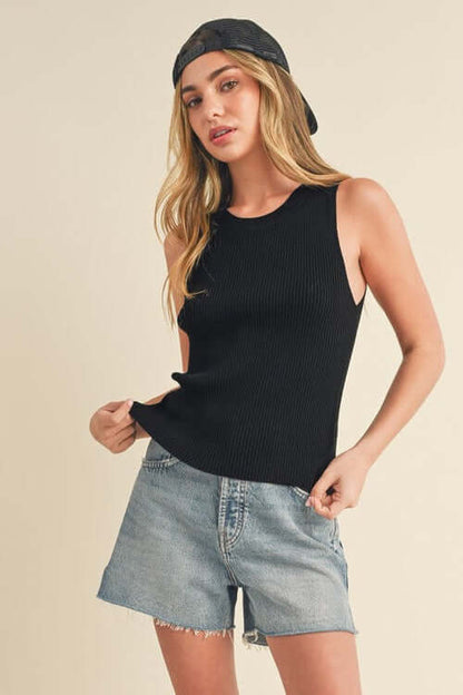 Aemi + Co Ribbed Round Neck Knit Tank | Stylish & Comfortable - Trendify
