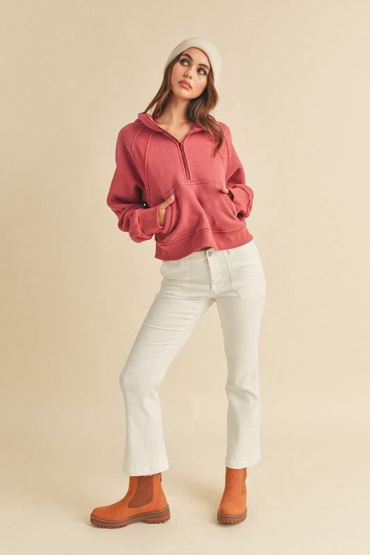 Aemi + Co Half Zip Hoodie | Kangaroo Pocket | Stylish & Comfortable - Trendify