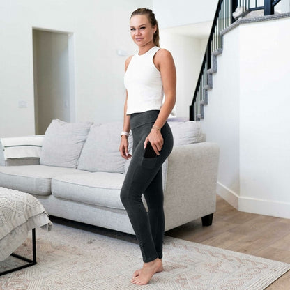 High Waist Long Leggings With Phone Pocket - Stretch Cotton