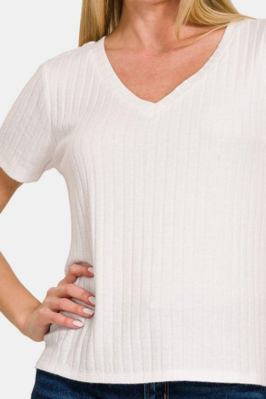 Zenana Ribbed Short Sleeve T-Shirt - Lightweight & Comfortable