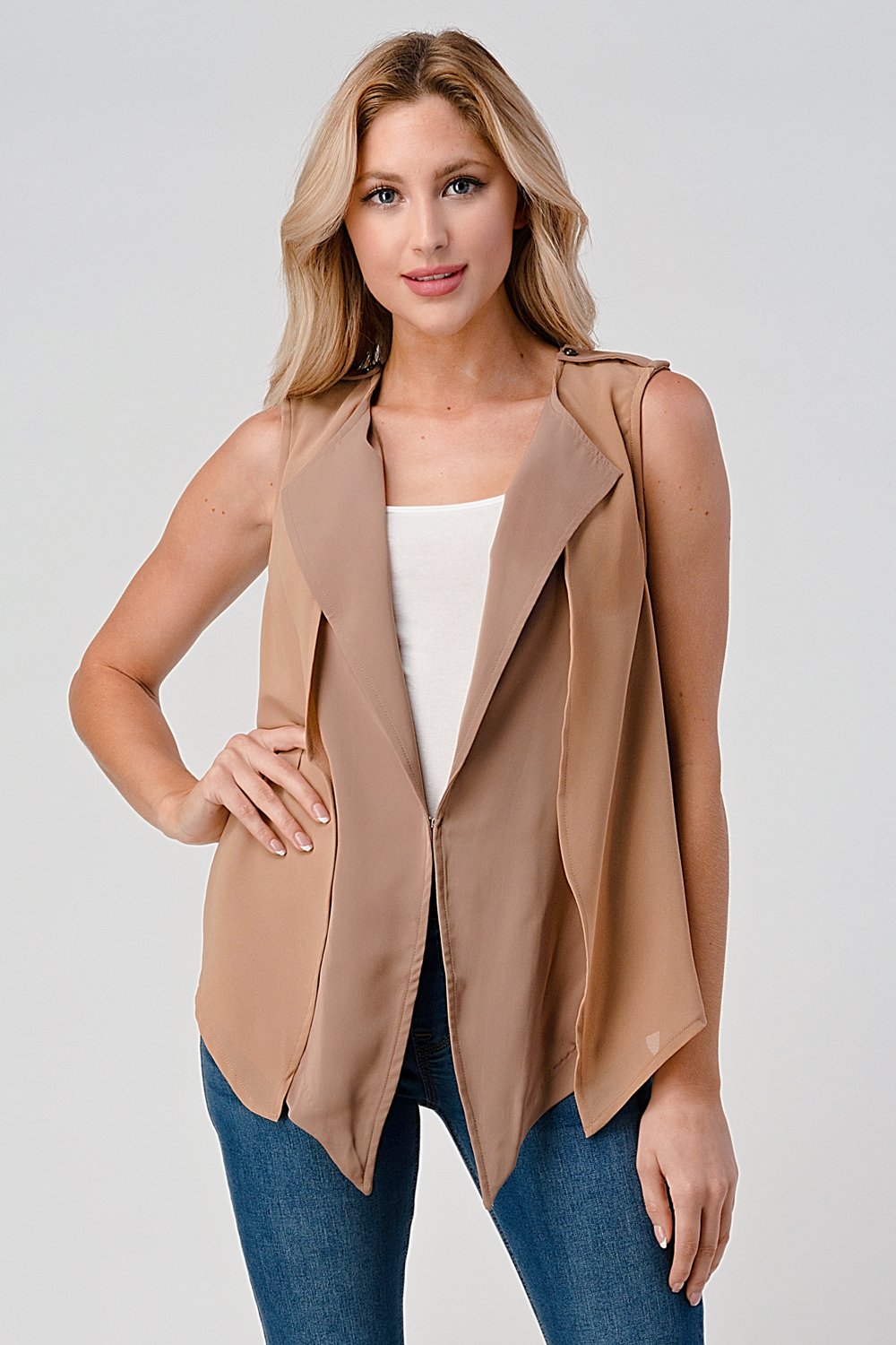 Sleeveless Draped Open Front Vest - Stylish Outerwear for Women
