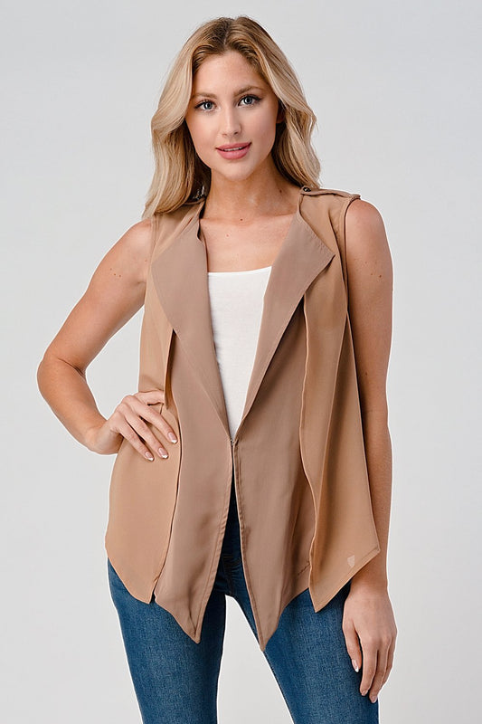 Sleeveless Draped Open Front Vest - Stylish Outerwear for Women