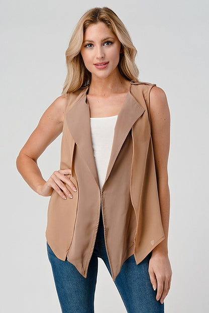 Sleeveless Draped Open Front Vest - Stylish Outerwear for Women