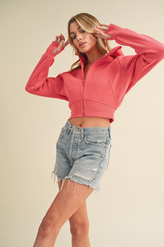 Trendy Zip-Up Cropped Hoodie | Comfort & Style - Aemi + Co