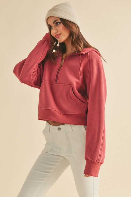 Aemi + Co Half Zip Hoodie | Kangaroo Pocket | Stylish & Comfortable - Trendify