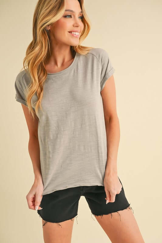 Aemi + Co Lettuce Edge Round Neck Short Sleeve T-Shirt