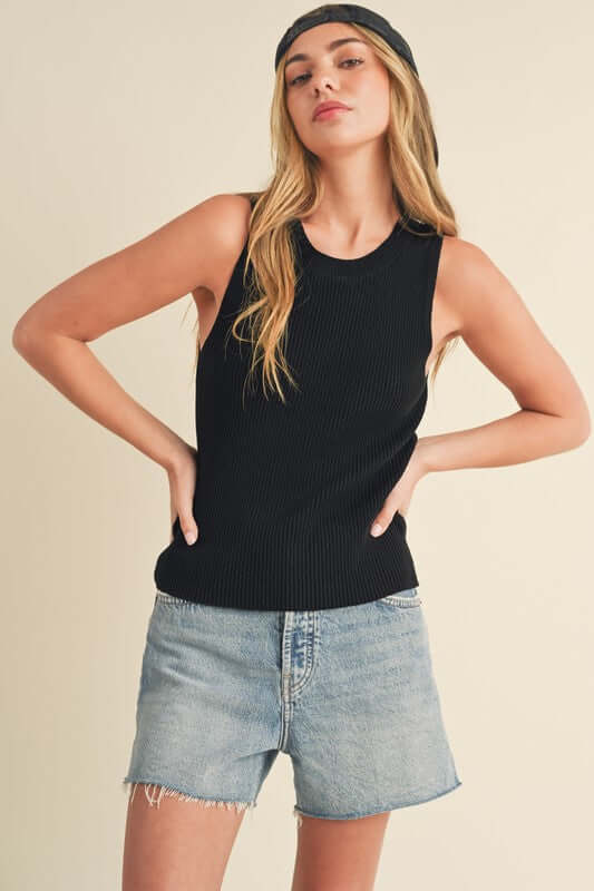 Aemi + Co Ribbed Round Neck Knit Tank | Stylish & Comfortable - Trendify