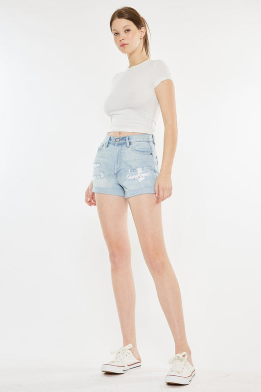 High Rise Repaired Mom Denim Shorts - Kancan