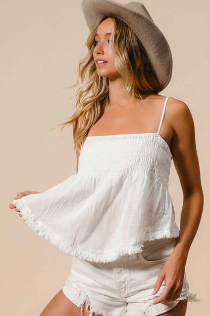 Fringed Hem Smocked Cami | Summer Collection - Trendify