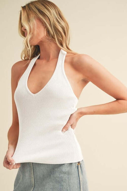 Aemi + Co Ribbed Halter Neck Cami | Trendy & Chic | 100% Rayon - AemiCo