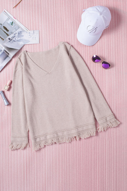 Winter Solid Color V Neck Tasseled Sweater - Stay Warm in Style