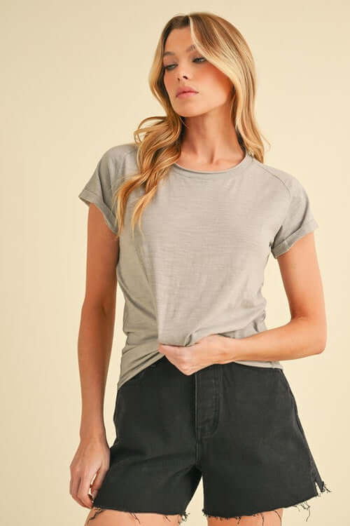 Aemi + Co Lettuce Edge Round Neck Short Sleeve T-Shirt