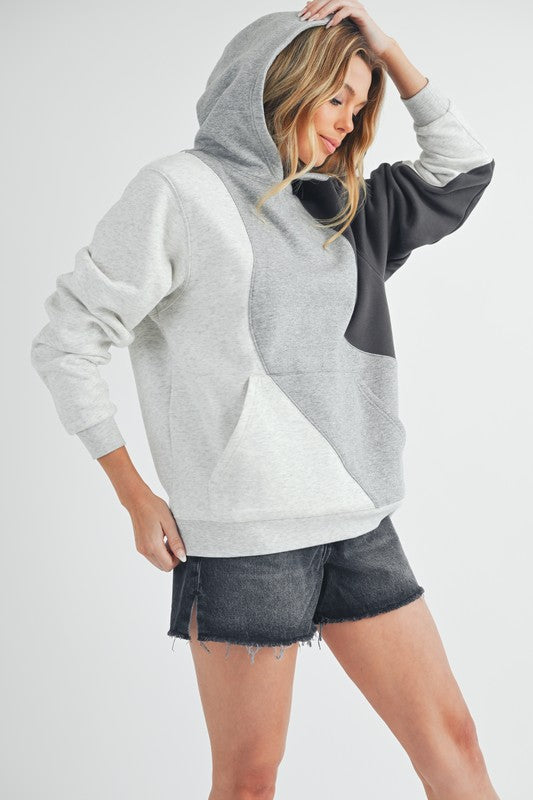 Color Block Hoodie with Kangaroo Pocket - Aemi + Co