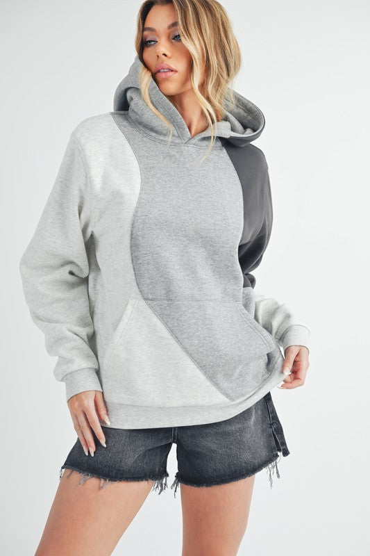 Color Block Hoodie with Kangaroo Pocket - Aemi + Co