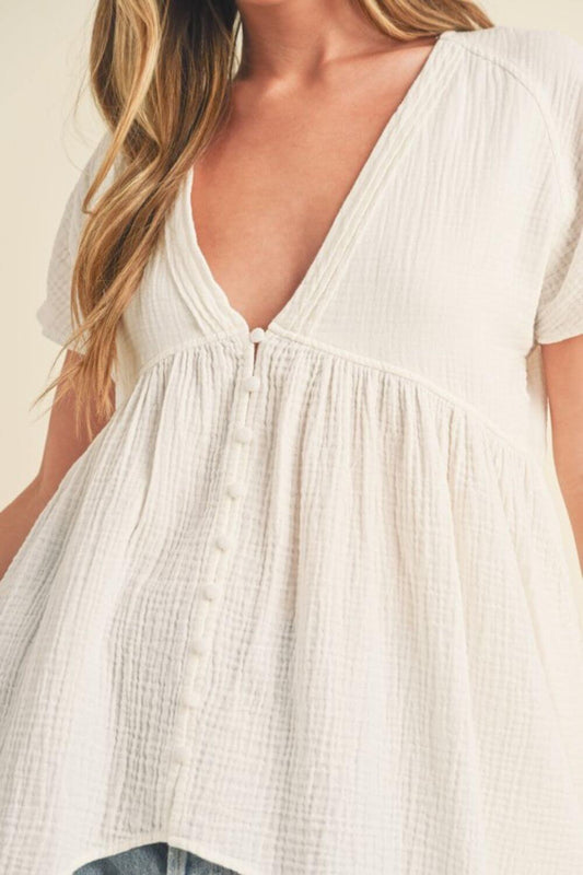 Stylish V-Neck Short Sleeve Blouse - Aemi + Co