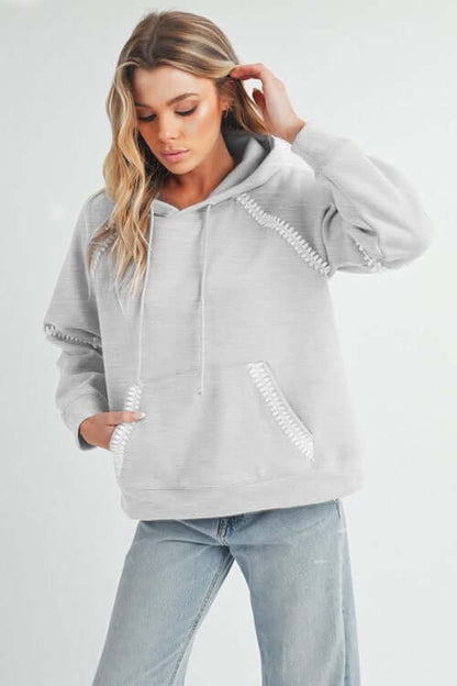 Stylish Lace Detail Drawstring Hoodie - Aemi + Co