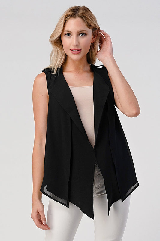 Sleeveless Draped Open Front Vest - Stylish Outerwear for Women