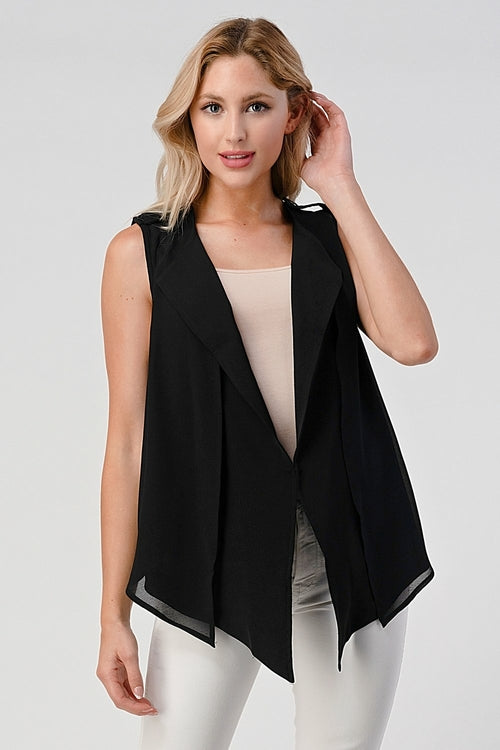 Sleeveless Draped Open Front Vest - Stylish Outerwear for Women