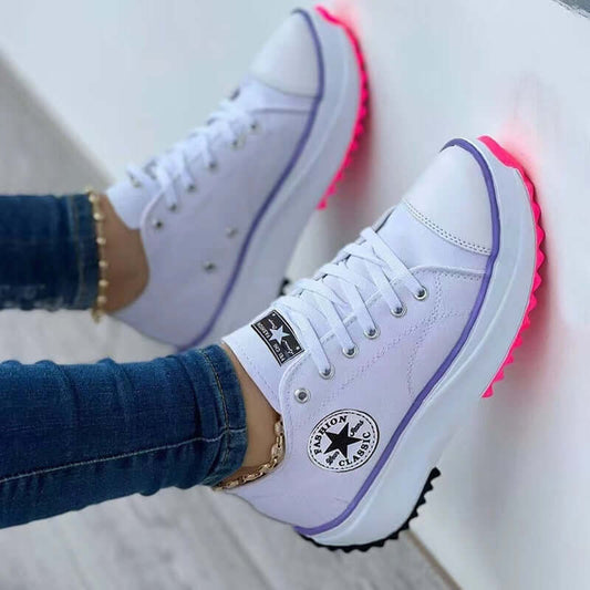 Canvas Lace-Up Sneakers | Casual Sport Shoes for Women - StepOut