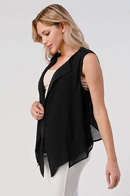 Sleeveless Draped Open Front Vest - Stylish Outerwear for Women