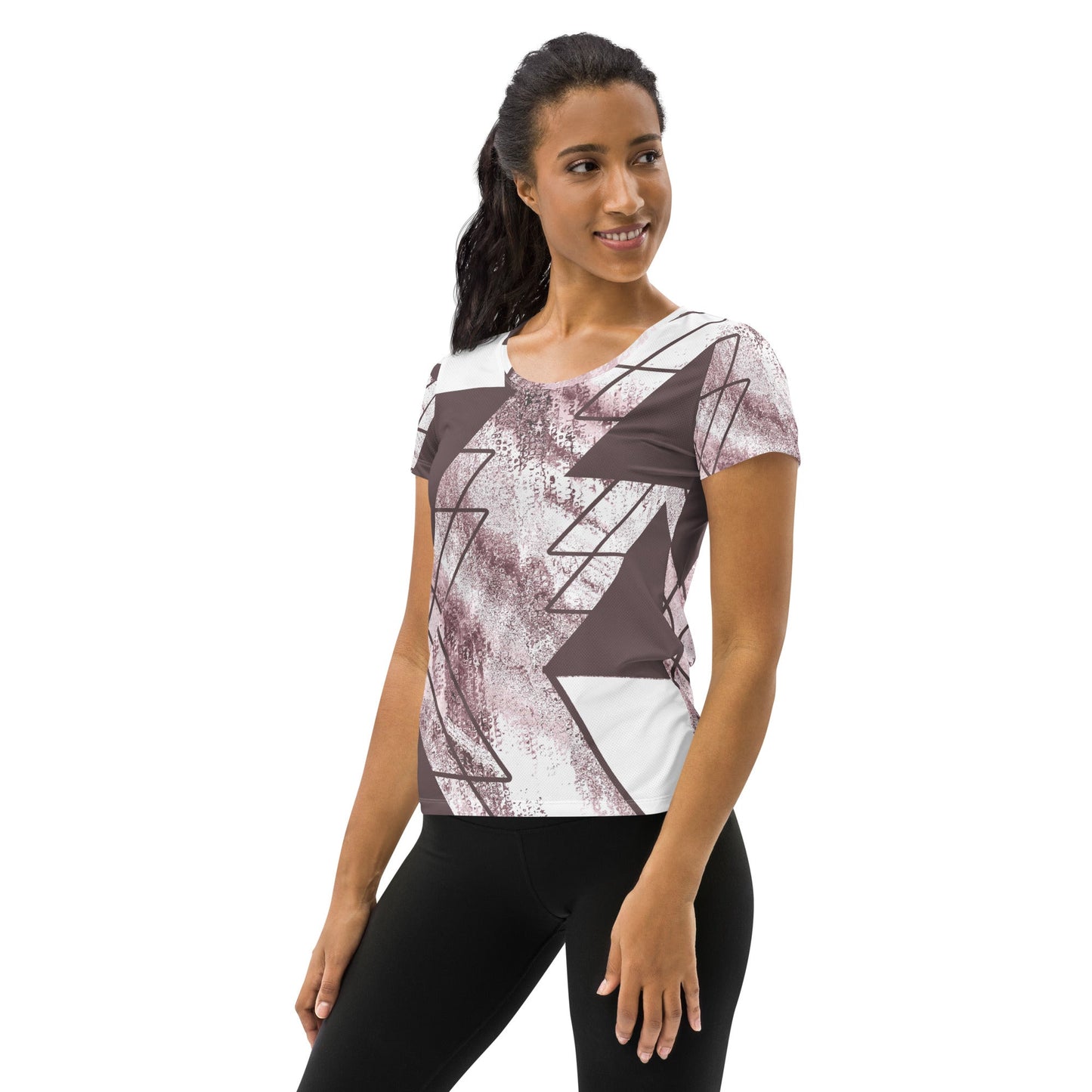 Womens Stretch Fit Athletic Sports T-shirt - Mauve Rose and White