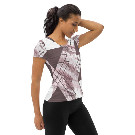 Womens Stretch Fit Athletic Sports T-shirt - Mauve Rose and White