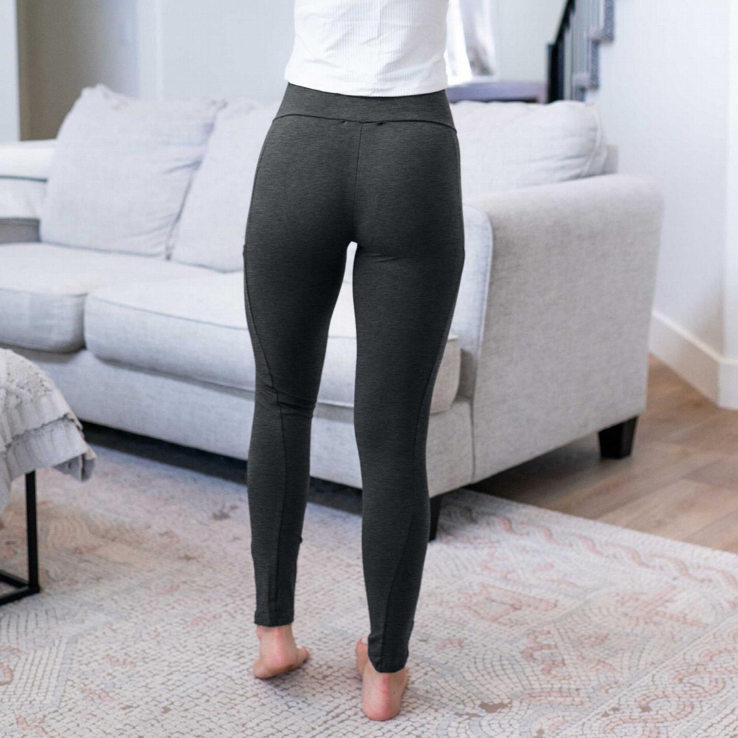High Waist Long Leggings With Phone Pocket - Stretch Cotton