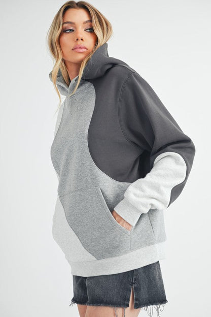 Color Block Hoodie with Kangaroo Pocket - Aemi + Co