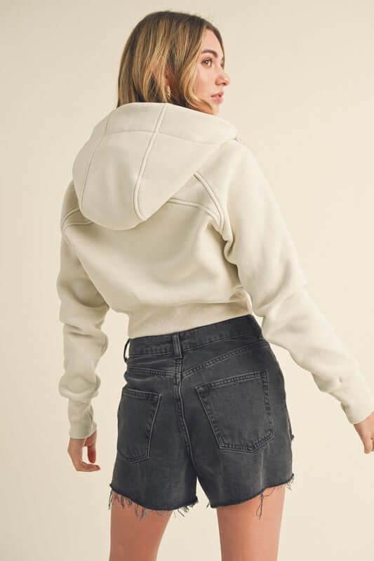 Trendy Zip-Up Raglan Sleeve Cropped Hoodie - Aemi + Co