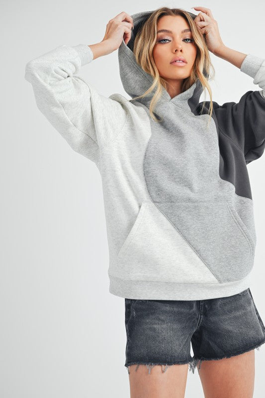 Color Block Hoodie with Kangaroo Pocket - Aemi + Co