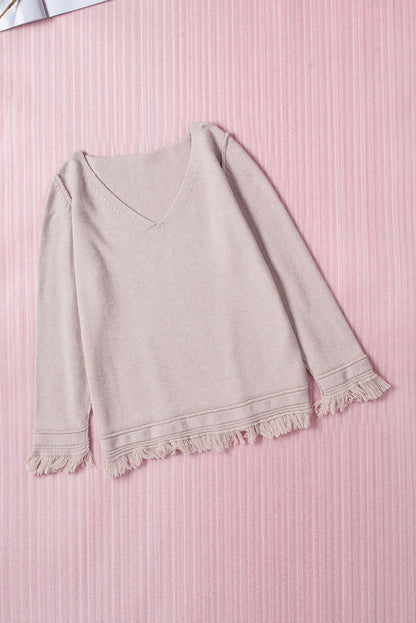Winter Solid Color V Neck Tasseled Sweater - Stay Warm in Style