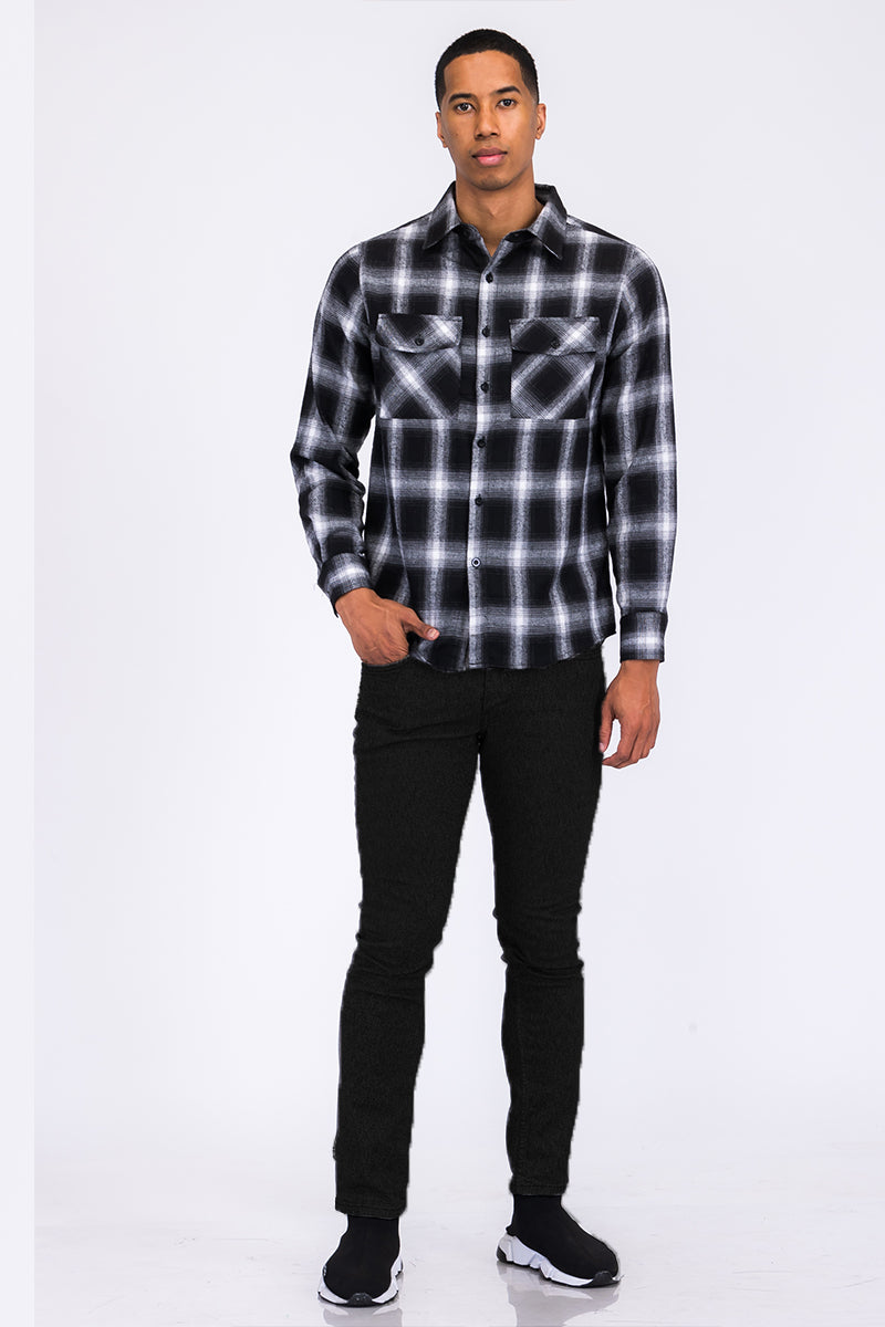 Long Sleeve Checkered Flannel Shirt | Plaid Pattern | Warm & Stylish - TrendCloth