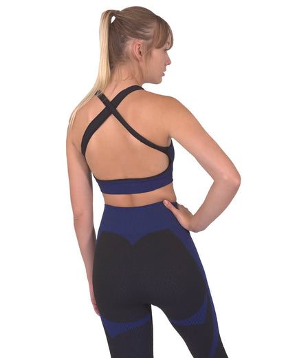 Seamless Sports Bra - Black with Navy | High-Quality Activewear