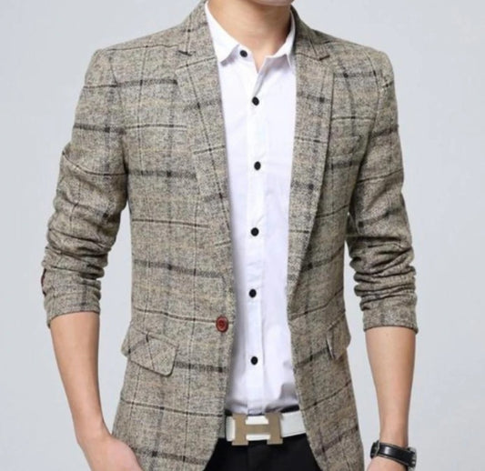 Mens Mix Plaid Blazer - Stylish Outerwear for Men