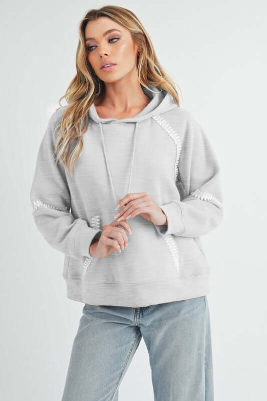 Stylish Lace Detail Drawstring Hoodie - Aemi + Co