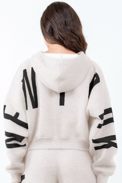 Stylish Letter Graphic Cropped Hoodie - American Bazi